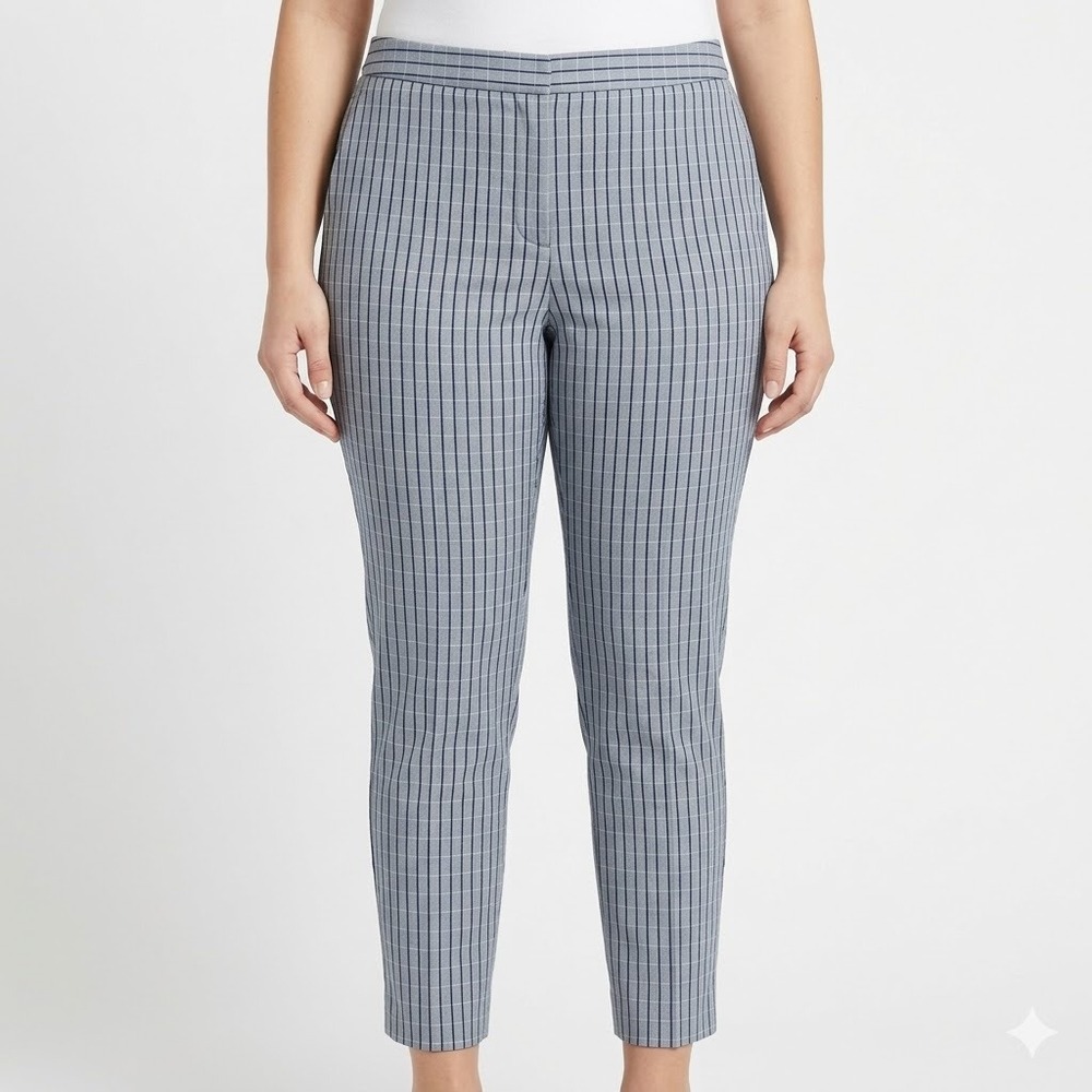 Theory Screen Viscose‎ Classic Skinny Pant Made in USA Blue Pinstripe Plaid